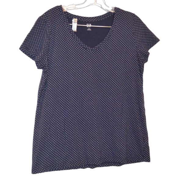 GAP Navy Blue White Polkadots Prints Short Sleeves Soft Blouse Women L - Picture 1 of 4